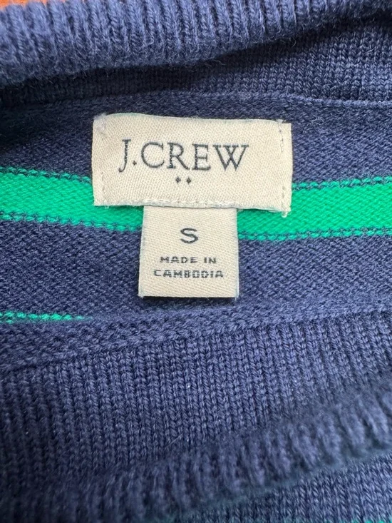J. Crew Navy and Green Striped Crewneck Sweater NWOT - Picture 3 of 4